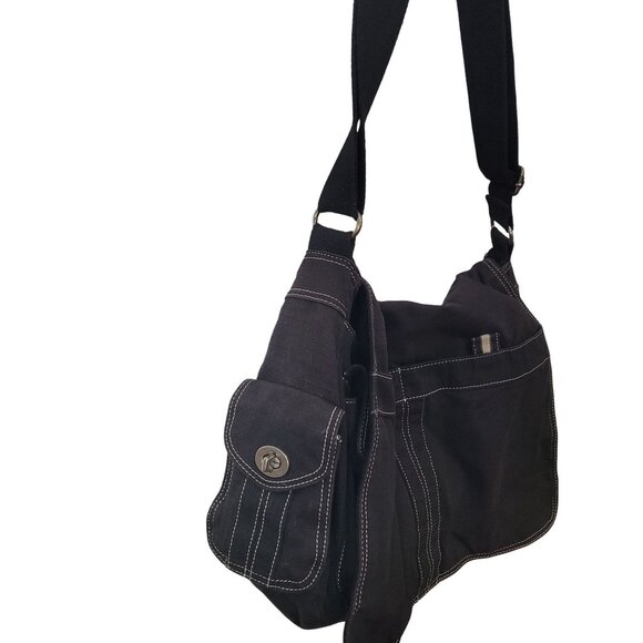 Fossil Black Canvas Shoulder Messenger Bag With Multiple Pockets Adj Strap - Picture 9 of 15